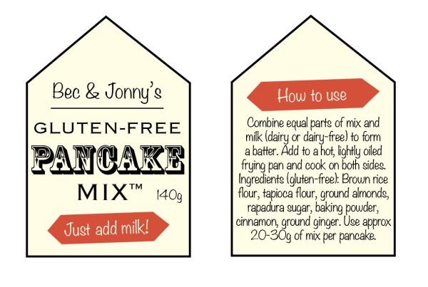 Gluten-free pancake mix label